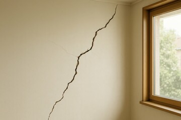 Poster - Cracked Wall in Home Interior with Natural Light Through Window