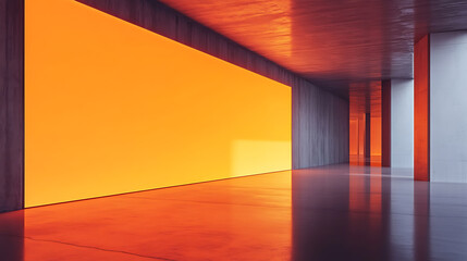 Aufkleber - Blank orange digital screen wall and concrete floor background, 3d rendering