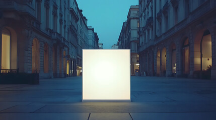 Poster - Blank white advertising lightbox on evening city street background, mockup