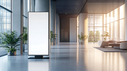 Leinwandbilder - Blank white banner standing in modern office lobby, mockup
