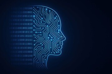 Poster - Futuristic Digital Silhouette with Circuit Pattern and Binary Code