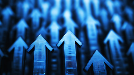 Poster - Blue arrows pointing upwards symbolizing growth or progress in business performance