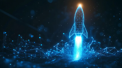 Leinwandbilder - Abstract blue glowing light bulb, low-poly style, abstract neon frame style