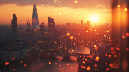 Aufkleber - Blurred bokeh sunset city lights