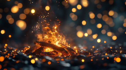 Poster - Bonfire at night with bokeh lights for lohri festival