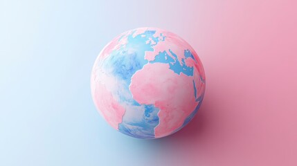 Poster - Pastel pink and blue watercolor globe on gradient background.