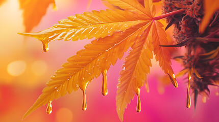 Aufkleber - Cannabis marijuana leaf colourful background with dripping oil