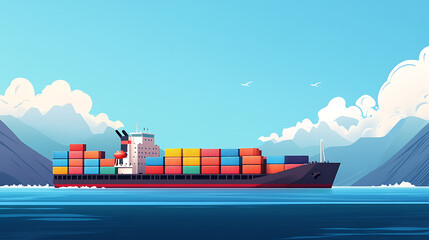 Poster - Cargo ship carry industrial containers by sea, business shipment transportation concept, illustration