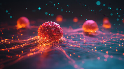 Aufkleber - Cells that are cancerous, an oncology low poly wireframe, starry skies or space with points, lines, and shapes in the form of stars with destructible shapes