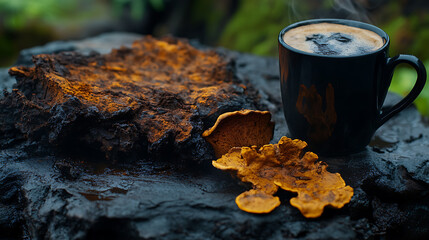 Poster - Chaga mushroom variety with coffee, alternative healthy coffee blend