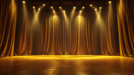Poster - Cinema stage with golden curtains and spotlights