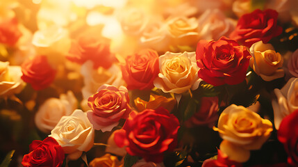 Aufkleber - Close-up of colorful red orange white and yellow roses background