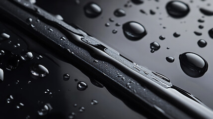 Poster - Close-up of frameless wiper blades and raindrops on a car windshield