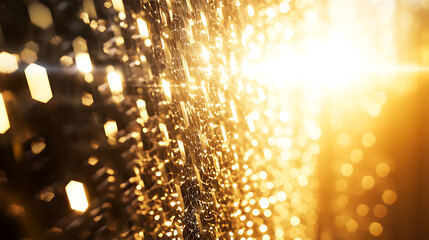Fototapete - Close-up of modern office window blinds with geometric patterns and sunlight
