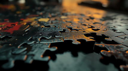 Poster - Close up of puzzle piece on table