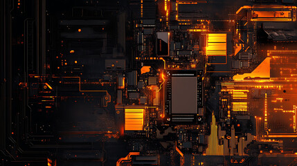 Fototapete - Closeup hardware background of motherboard, circuit cpu microchip digital, concept of technology, illustration
