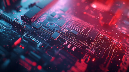 Fototapete - Closeup hardware background of motherboard, circuit cpu microchip digital, concept of technology, illustration