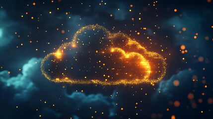 Poster - Cloud analytics concept visualized by abstract, glowing data lines on a dark digital background, illustrating the dynamic flow of information and the power of data-driven insights