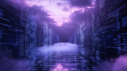 Fototapete - Cloud computing technology concept on binary code background with empty place