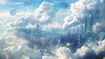 Aufkleber - Cloud computing with multiple networks and digital devices on top of a city