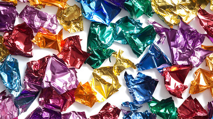 Poster - Colorful foil confetti on a white background