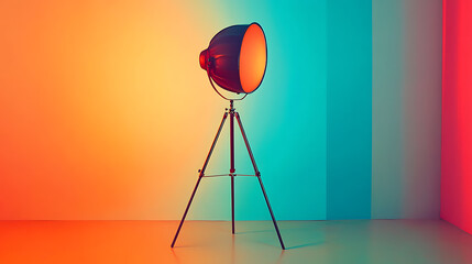 Poster - Colorful lamp on tripod in front of colorful wall