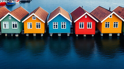 Poster - Colorful houses over water in trondheim citynorway