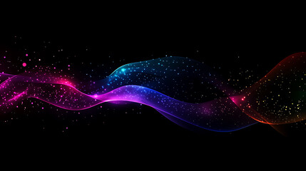 Fototapete - Colorful lines connecting dots on a black background, with a simple and minimalistic design featuring elegant lines and dark colors