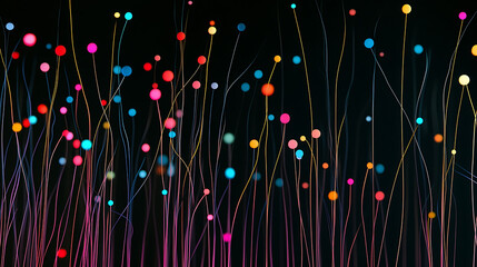 Leinwandbilder - Colorful lines connecting dots on a black background, with a simple and minimalistic design featuring elegant lines and dark colors