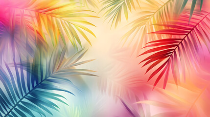 Aufkleber - Colorful palm leaves on pastel background with gradient effect bright summer concept