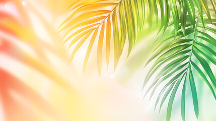 Aufkleber - Colorful palm leaves on pastel background with gradient effect bright summer concept