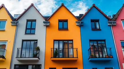 Poster - Colorful stucco traditional private townhouses, residential architecture exterior
