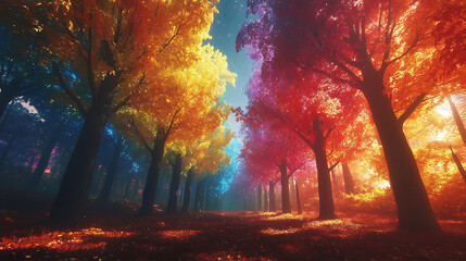 Poster - Colorful trees with shiny trees in the background