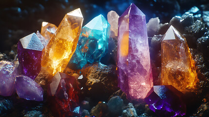 Poster - Colourful crystals and gemstones, spiritual healing