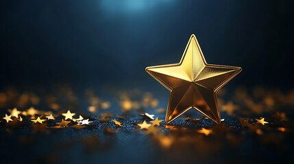 Poster - 3d golden star on dark luxury background, elegant award ceremony background