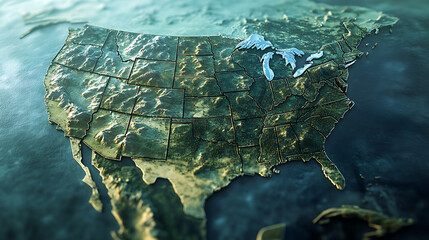 Poster - 3d map the united states
