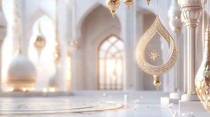 Aufkleber - 3d modern islamic holiday banner, suitable for ramadan, raya hari, eid al adha and mawlid, beautiful muslim invitation with ramadan, eid mubarak, religion background