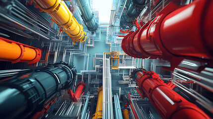 Poster - 3d model of the connection between oil and gas rigs, 3d illustration