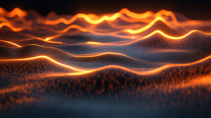 Fototapete - 3d render of abstract neon background with glowing lines and floor reflection in dark room