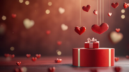 Poster - 3d valentine background products display summer with podium platform, podium, pedestal, layout, template for the presentation of a modern exhibition or gallery, 3d illustration