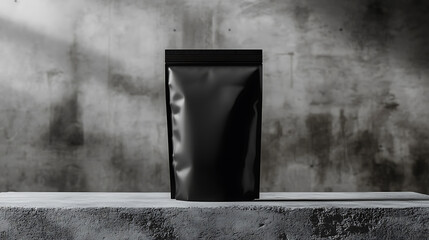 Poster - A black food or cosmetic product blank packaging mockup on an industrial concrete background