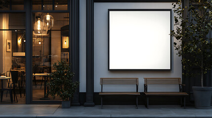 Fototapete - A blank white store sign outside a retail shop or cafe, restaurant