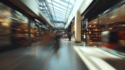Poster - A blurry image of a shopping mall with some items in it