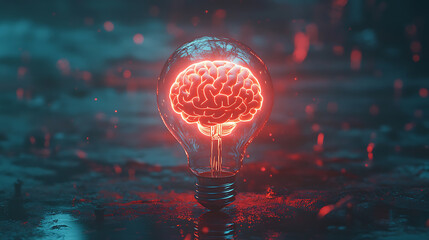 Aufkleber - A clean and shiny light bulb with a brain in the form of a glowing wire