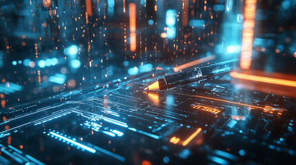 Poster - A close-up picture of a pen on a computer and notebook