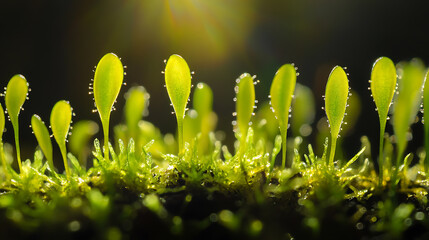 Poster - A close up macro shot of a green seedling illuminated by sunlight