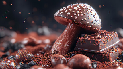 Aufkleber - A closeup image of a magic mushroom chocolate, the chocolate is infused with psilocybin, a naturally occurring psychedelic compound found in certain types of mushrooms, psychedelic edibles concept