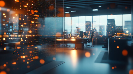 Aufkleber - A dynamic shot capturing the flurry of digital networks inside a modern office