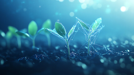 Poster - A futuristic polygonal illustration of digital evolution or seedling growth, the concept of economic growth and startup growth
