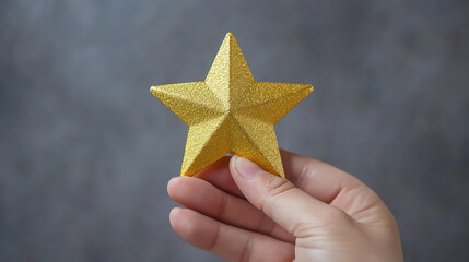Poster - A hand holding a gold customer satisfaction review star